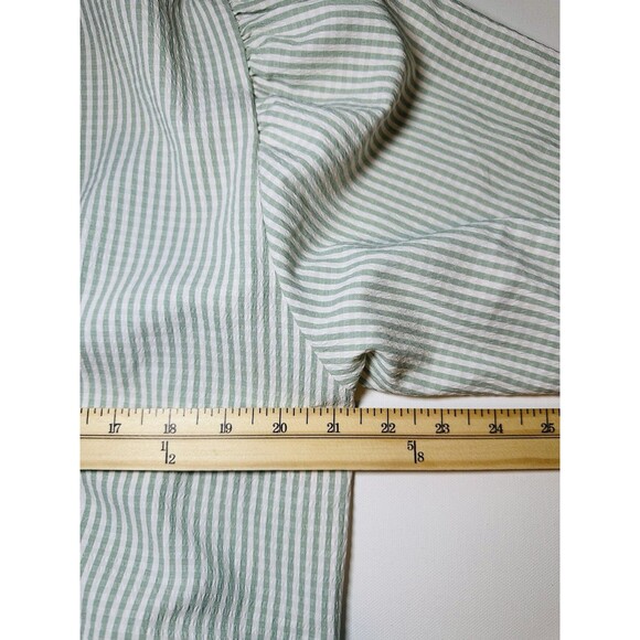 Carole Christian Seer Sucker Bow Front Puff Sleeve Green Boho Blouse Oversized S - Picture 10 of 11